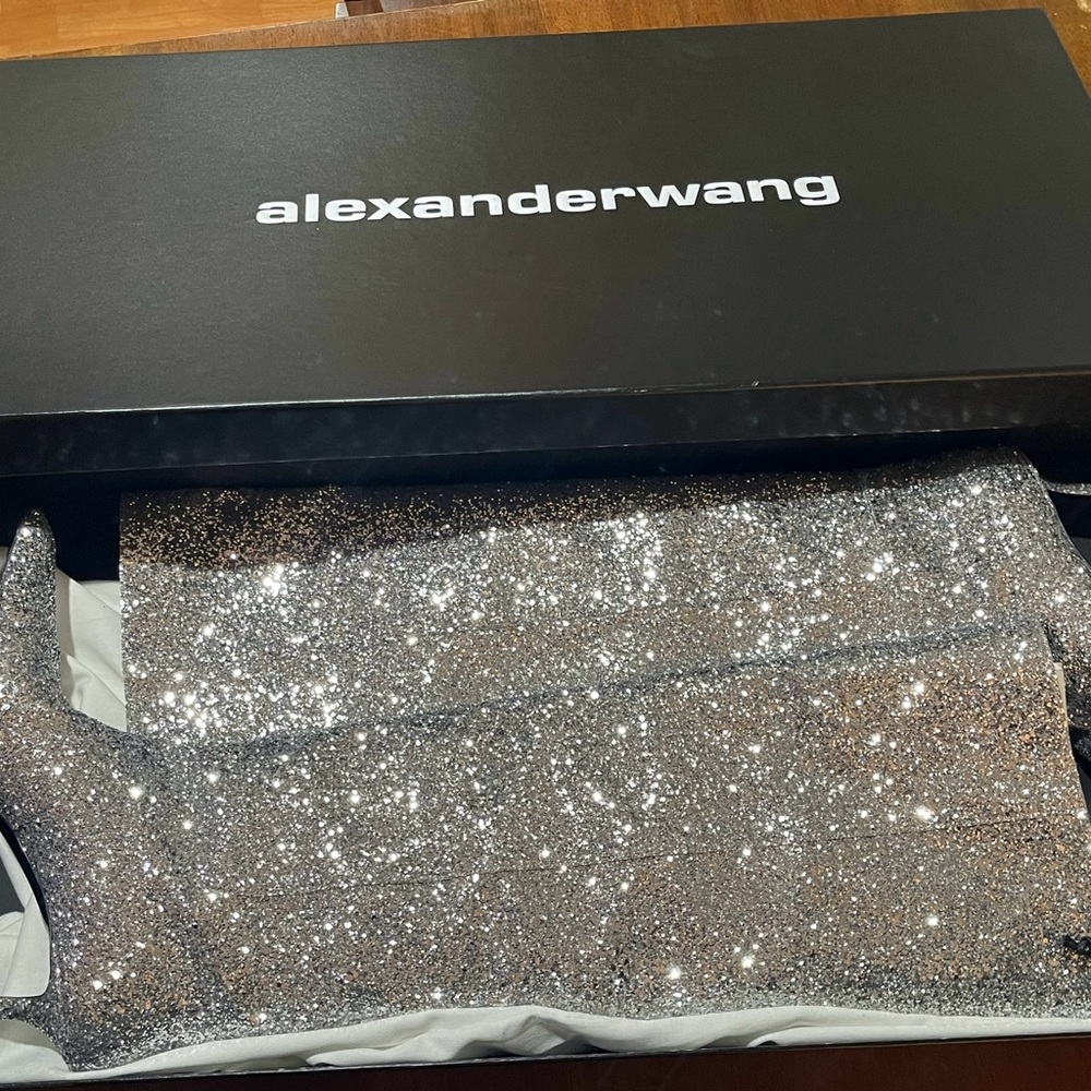 Alexander Wang Viola Glittered Leather Knee Boots 39.5